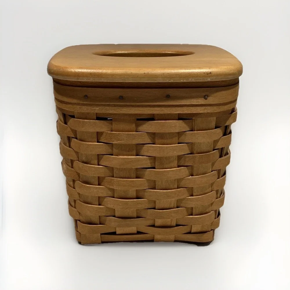 Longaberger 1977 Kleenex Tissue Box Brown With Wood Lid Vintage